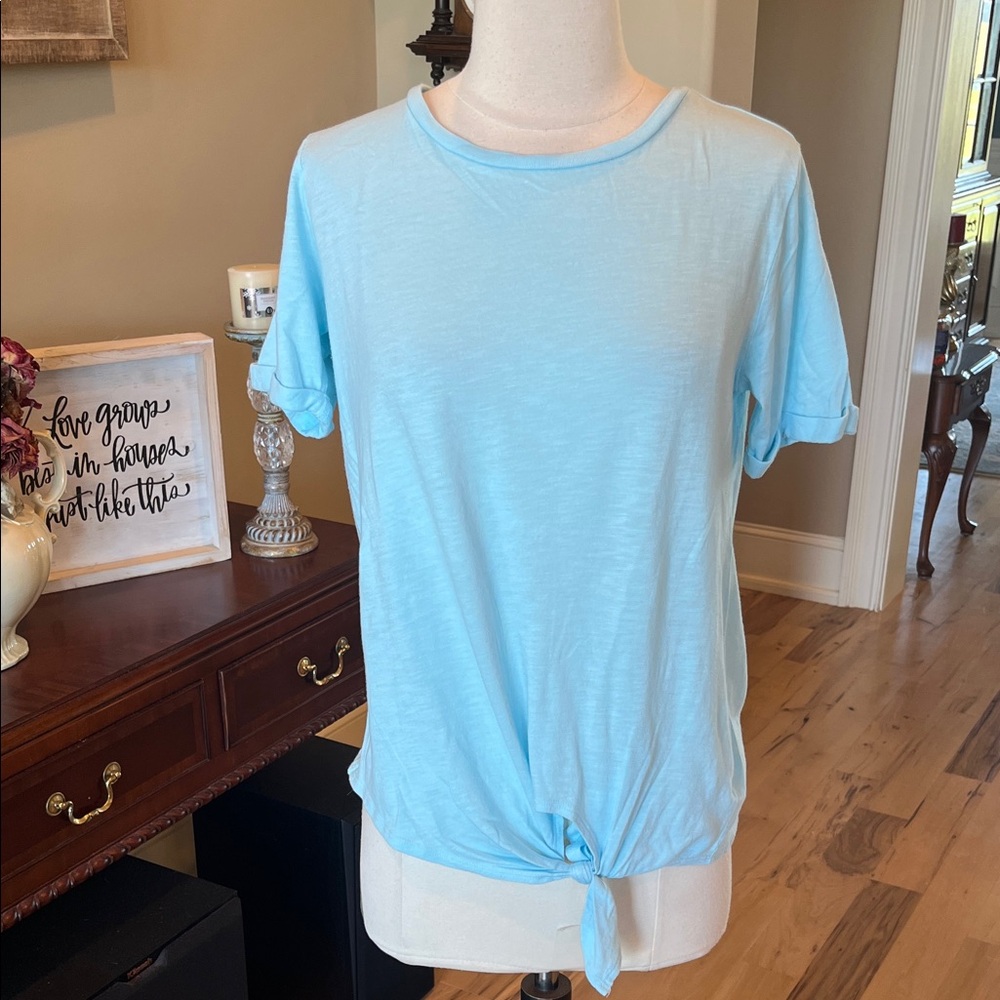Baby Blue Women's Top Tie Knot Short Sleeve